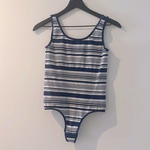 Blue & grey striped bodysuit tank